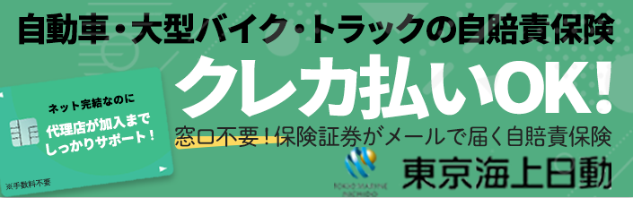 自動車・大型バイク・トラックの自賠責保険　クレカ払いOK！ネット完結なのに代理店がしっかり最後までサポート　東京海上日動
