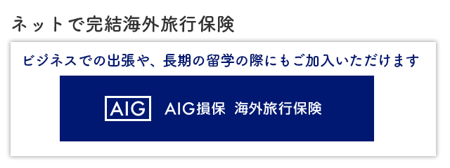 ビジネスでの出張や、長期の留学の際にもご加入いただけます、AIG損保　海外旅行保険
